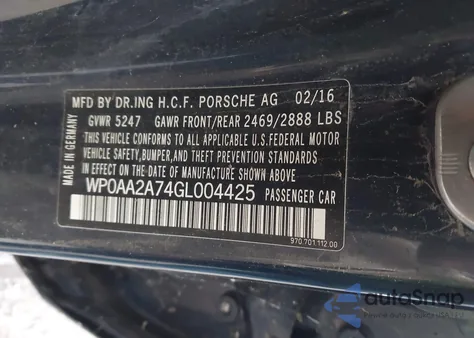 2016 Porsche Panamera 2/4/4 Edition/Edition from USA, damaged, VIN WP0AA2A74GL004425